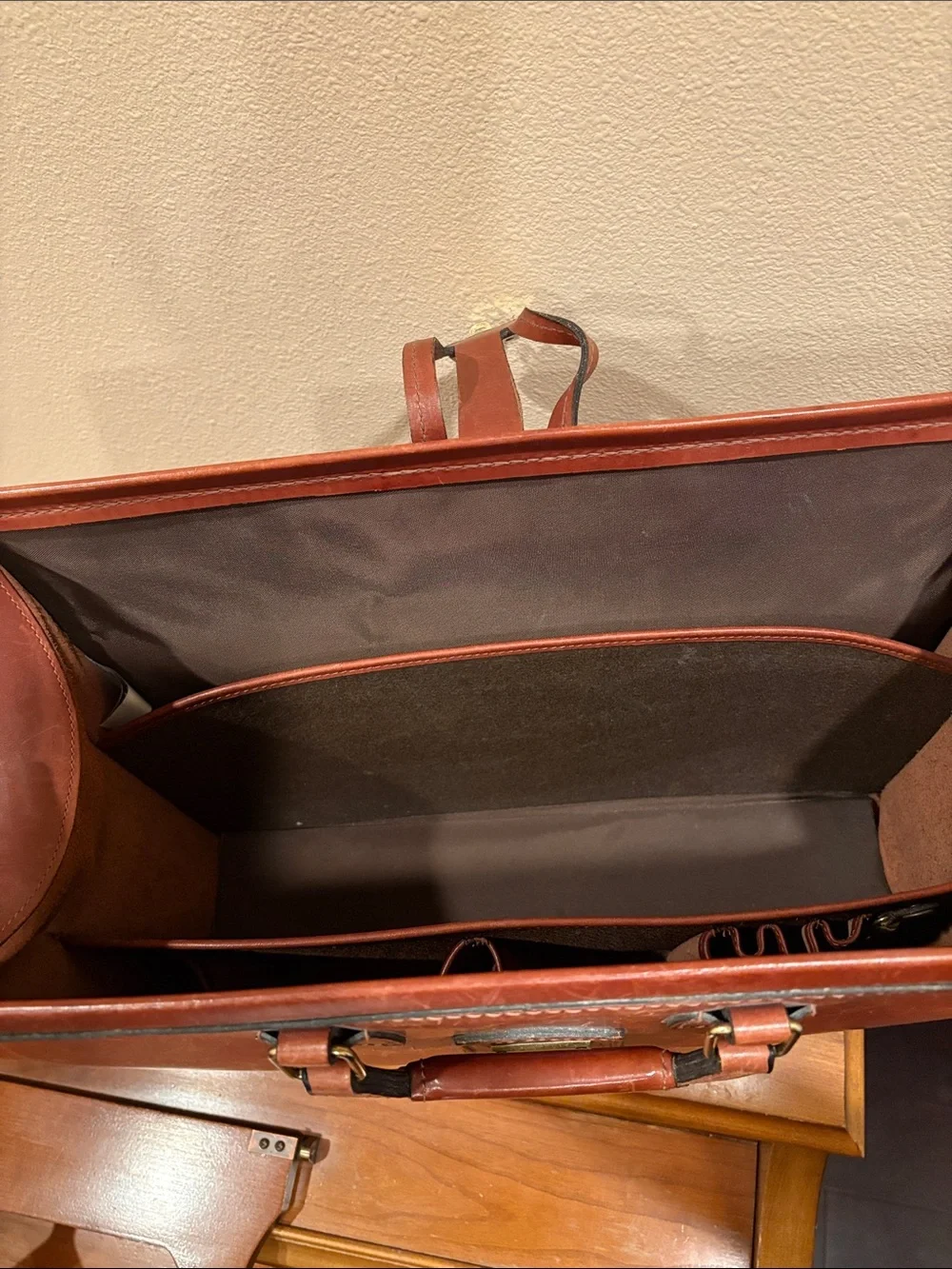 Vintage Schlesinger Men's Belting Leather Briefcase Bag in Cognac Brown